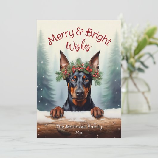 Cartes Pour Fêtes Annuelles Rustique Doberman Pinscher Christmas Portrait anim (Debout devant)