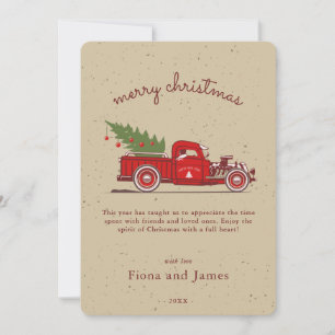 Cartes Pour Fêtes Annuelles Rustique Faux Kraft Red Truck Tree Personnalisé