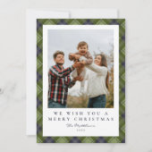 Cartes Pour Fêtes Annuelles Rustique Festif Vert Plaid Photo Famille Noël (Devant)