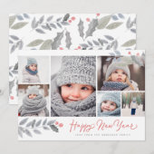 Cartes Pour Fêtes Annuelles Rustique Floral Bonne Année Collage Multiphoto (Devant / Derrière)