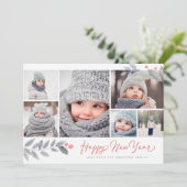 Cartes Pour Fêtes Annuelles Rustique Floral Bonne Année Collage Multiphoto (Debout devant)