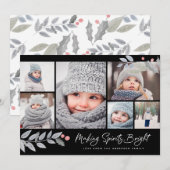 Cartes Pour Fêtes Annuelles Rustique Floral Joyeux Collage multi-photo brillan (Devant / Derrière)