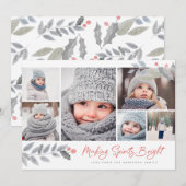 Cartes Pour Fêtes Annuelles Rustique Floral Joyeux Collage multi-photo brillan (Devant / Derrière)