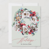 Cartes Pour Fêtes Annuelles Rustique floral vert 6 photo Noël couronne heureux (Devant)