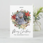 Cartes Pour Fêtes Annuelles Rustique Floral Wreath Photo Joyeux Noël (Debout devant)