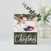 Cartes Pour Fêtes Annuelles Rustique Green Plaid Joyeux Noël Photo (Debout devant)
