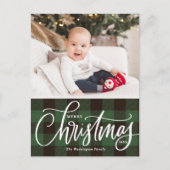 Cartes Pour Fêtes Annuelles Rustique Green Plaid Joyeux Noël Photo (Devant)