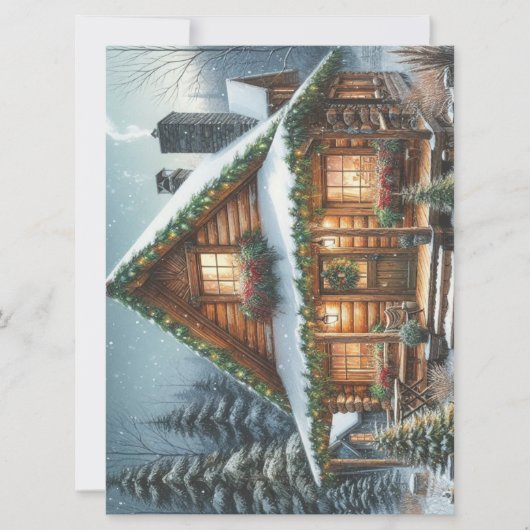 Cartes Pour Fêtes Annuelles Rustique hiver/Noël cabine enneigé (Devant)