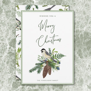 Cartes Pour Fêtes Annuelles Rustique hiver Oiseau et pin Spray Noël