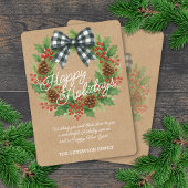 Cartes Pour Fêtes Annuelles Rustique Holly Wreath Blanc Noir À damiers Bow