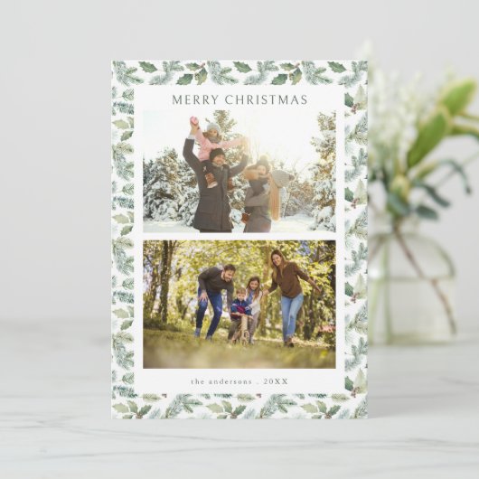 Cartes Pour Fêtes Annuelles Rustique Joyeux Noël Botanique 2 Photo (Debout devant)