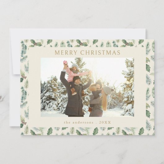 Cartes Pour Fêtes Annuelles Rustique Joyeux Noël Botanique Photo (Devant)