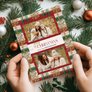 Cartes Pour Fêtes Annuelles Rustique Joyeux Noël Botanique Plaid 2 Photo