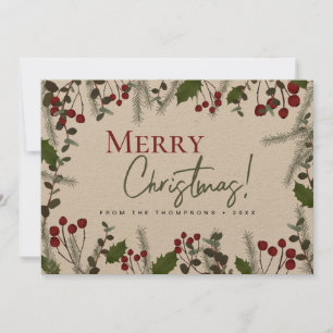 Cartes Pour Fêtes Annuelles Rustique Joyeux Noël pin saint feuillage Famille