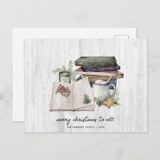 Cartes Pour Fêtes Annuelles Rustique Joyeux Noël Vert Simple (Devant / Derrière)