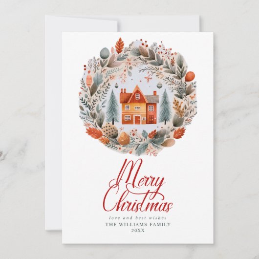 Cartes Pour Fêtes Annuelles Rustique Joyeux Noël Wreath Sweet Home (Devant)