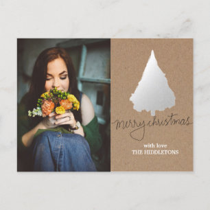 Cartes Pour Fêtes Annuelles Rustique Kraft Papier Argent de Noël Photo Arbre d
