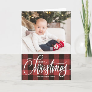Cartes Pour Fêtes Annuelles Rustique Kraft Rouge Plaid Joyeux Noël Photo
