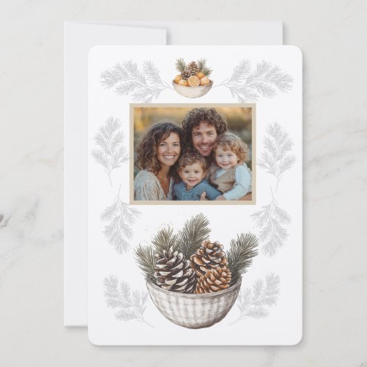 Cartes Pour Fêtes Annuelles Rustique Noël Famille Photo Pine Branches Cones (Devant)