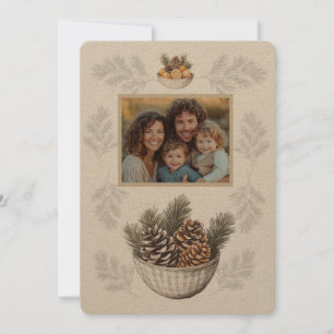 Cartes Pour Fêtes Annuelles Rustique Noël Famille Photo Pine Branches Cones