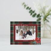 Cartes Pour Fêtes Annuelles Rustique Noël Plaid avec Poinsettia & Pine Photo (Debout devant)