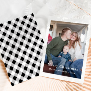 Cartes Pour Fêtes Annuelles Rustique Noir Plaid Joyeux Noël Photo