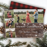 Cartes Pour Fêtes Annuelles Rustique Pays Chaîne en Bois Lumières Mason Jarres<br><div class="desc">Célébrez Noël avec ces cartes de collage 4 photos de grange rustique. La typographie à la main et les lampes à cordes avec des jarres de maçon font de cette ambiance chaleureuse et campagnarde parfaite pour ce salut de vacances et sont un choix idéal pour la famille et les amis....</div>