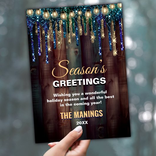 Cartes Pour Fêtes Annuelles Rustique Pays Noël Vacances Bleu parties scintilla