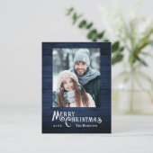 Cartes Pour Fêtes Annuelles Rustique Pays Style Photo Bleu Bois Planche Imprim (Debout devant)