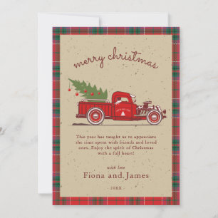 Cartes Pour Fêtes Annuelles Rustique Plaid Kraft Red Truck Tree Personnalisé