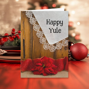 Cartes Pour Fêtes Annuelles Rustique Poinsettia Fleur et Ruban Rouge Joyeux Yu