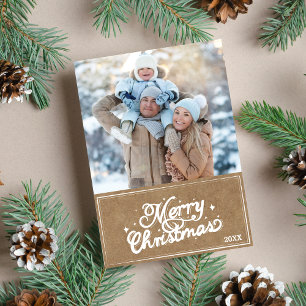 Cartes Pour Fêtes Annuelles Rustique Retro Joyeux Noël Typographie Photo