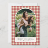 Cartes Pour Fêtes Annuelles Rustique Rouge En vichy Arc Photo moderne Noël (Devant)