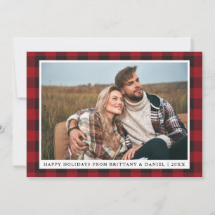 Cartes Pour Fêtes Annuelles Rustique Rouge Plaid Joyeux Vacances Couple Photo