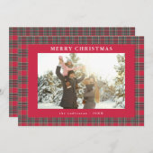 Cartes Pour Fêtes Annuelles Rustique Rouge Vert Plaid Joyeux Noël Photo (Devant / Derrière)