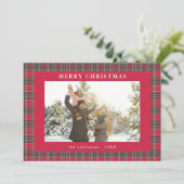 Cartes Pour Fêtes Annuelles Rustique Rouge Vert Plaid Joyeux Noël Photo (Debout devant)
