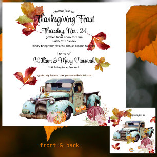 Cartes Pour Fêtes Annuelles Rustique Vintage Blue Truck Thanksgiving Invitatio