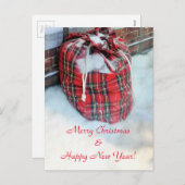 Cartes Pour Fêtes Annuelles Sac du Père Noël dans la neige (Devant / Derrière)