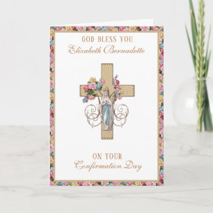 Cartes Pour Fêtes Annuelles Sacrament de Confirmation Vierge Marie Floral