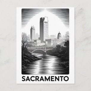 Cartes Pour Fêtes Annuelles Sacramento Californie Skyline Noir Blanc Gravure s