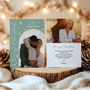 Cartes Pour Fêtes Annuelles Sage Arch Modern Script 2 Photo Joyeux Noël