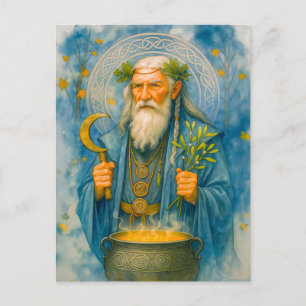 Cartes Pour Fêtes Annuelles Sage druide celtique avec chaudron magique