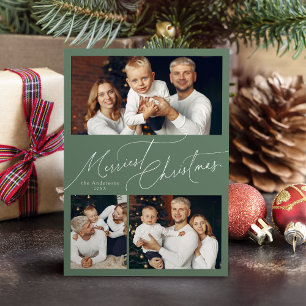Cartes Pour Fêtes Annuelles Sage Elegant Script Joyeux Noël Famille 3 Photo