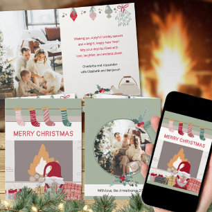 Cartes Pour Fêtes Annuelles Sage Gnome Nordique Cheminée Hygge Noël