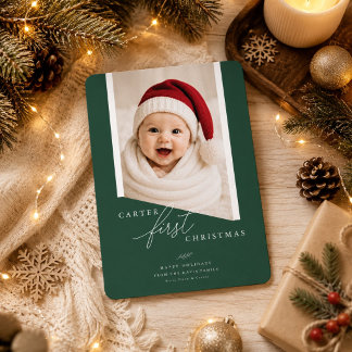 Cartes Pour Fêtes Annuelles Sage Green Bébé Premier Noël Géométrique photo
