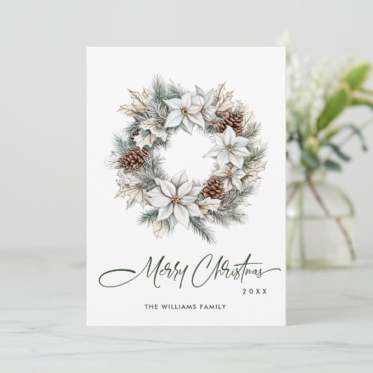 Cartes Pour Fêtes Annuelles Sage Green Boho Pine Cônes Christmas Wreath (Debout devant)