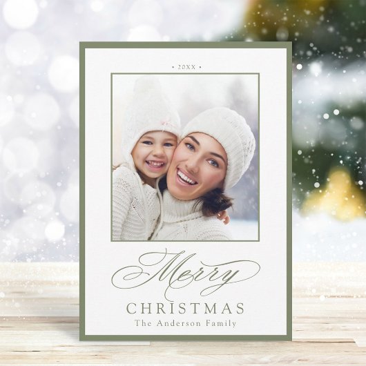 Cartes Pour Fêtes Annuelles Sage Green Elegant Joyeux Noël Photo