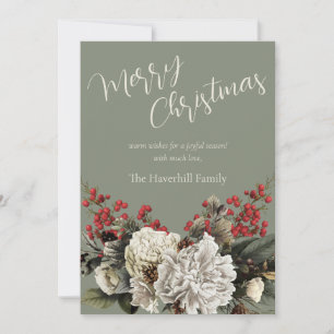 Cartes Pour Fêtes Annuelles Sage Green Floral Personnalisé Nom de famille Noël