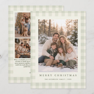 Cartes Pour Fêtes Annuelles Sage Green Gingham 5 Photo Collage Noël