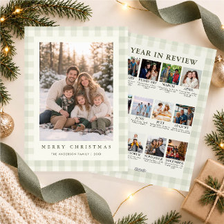 Cartes Pour Fêtes Annuelles Sage Green Gingham Bilan de l'année 13 Photos